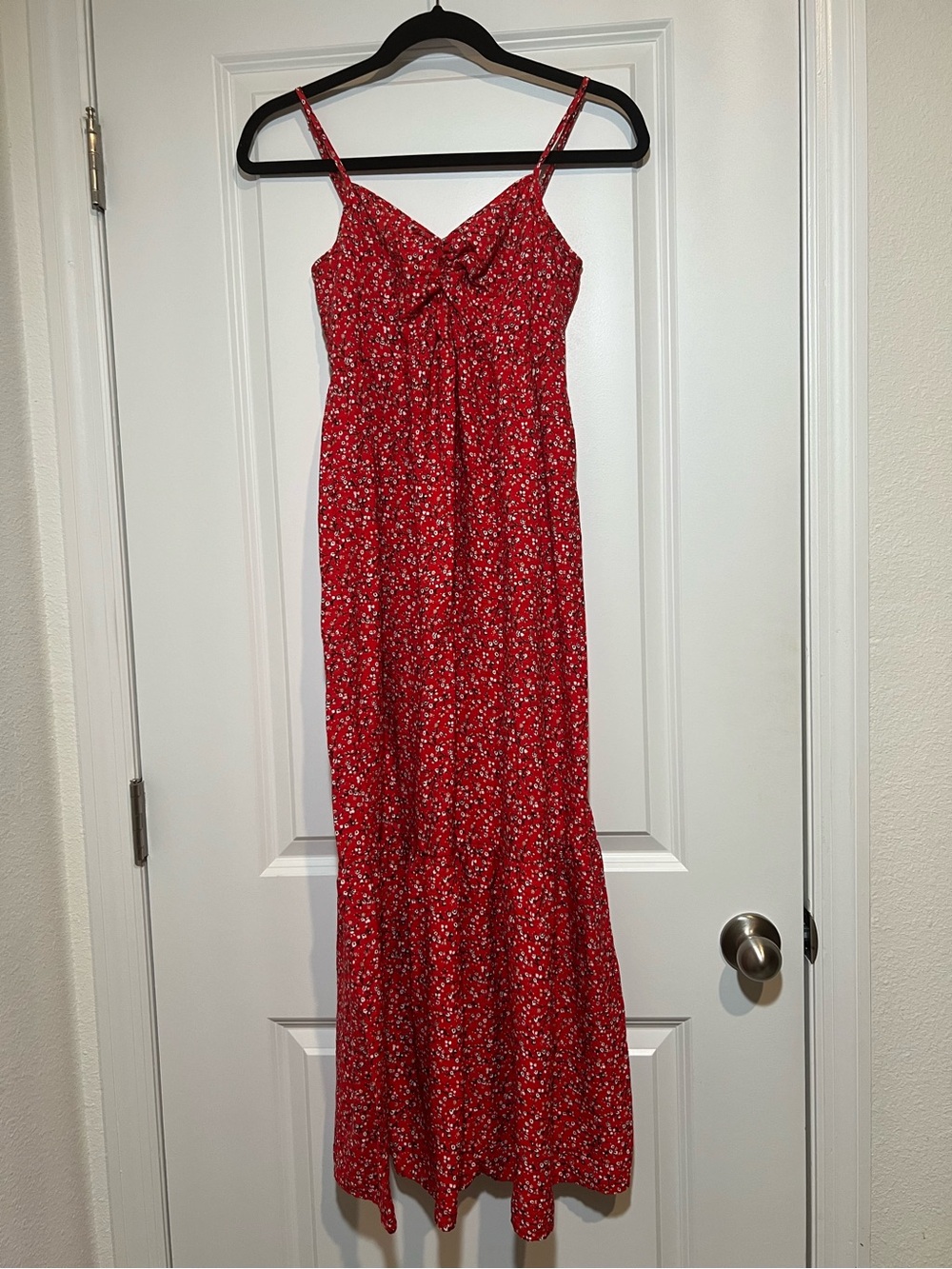 LOFT Outlet Red Floral Tie Front Midi Dress | XS Petite